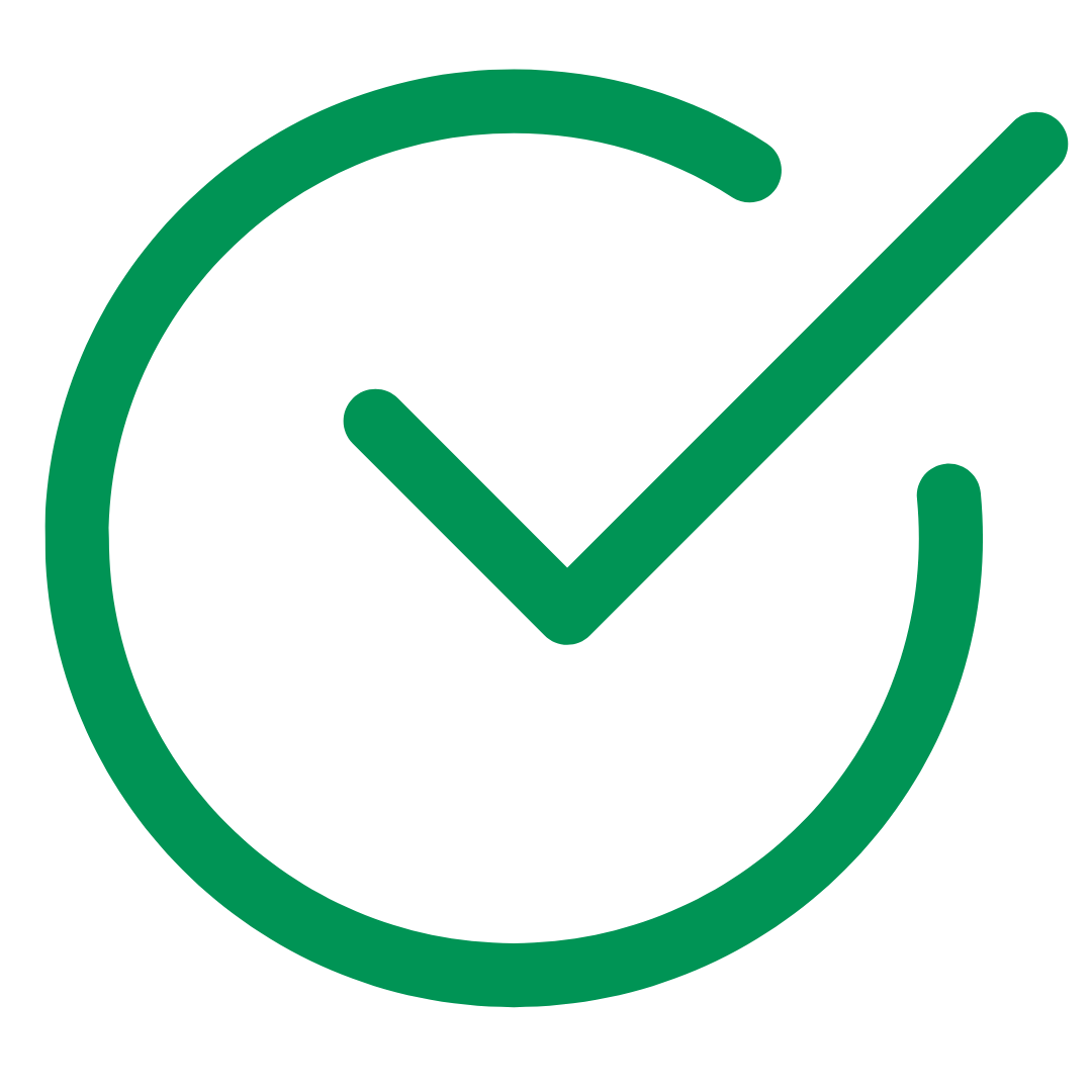 Green checkmark inside an incomplete circle on a transparent background.