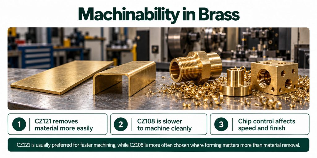 Brass rods, rectangular bars and precision-machined fittings displayed on engineering drawings alongside digital callipers in a manufacturing workshop.